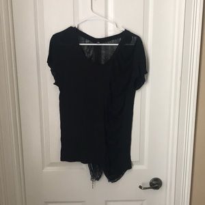 Black Distressed T-Shirt with Sheer Back